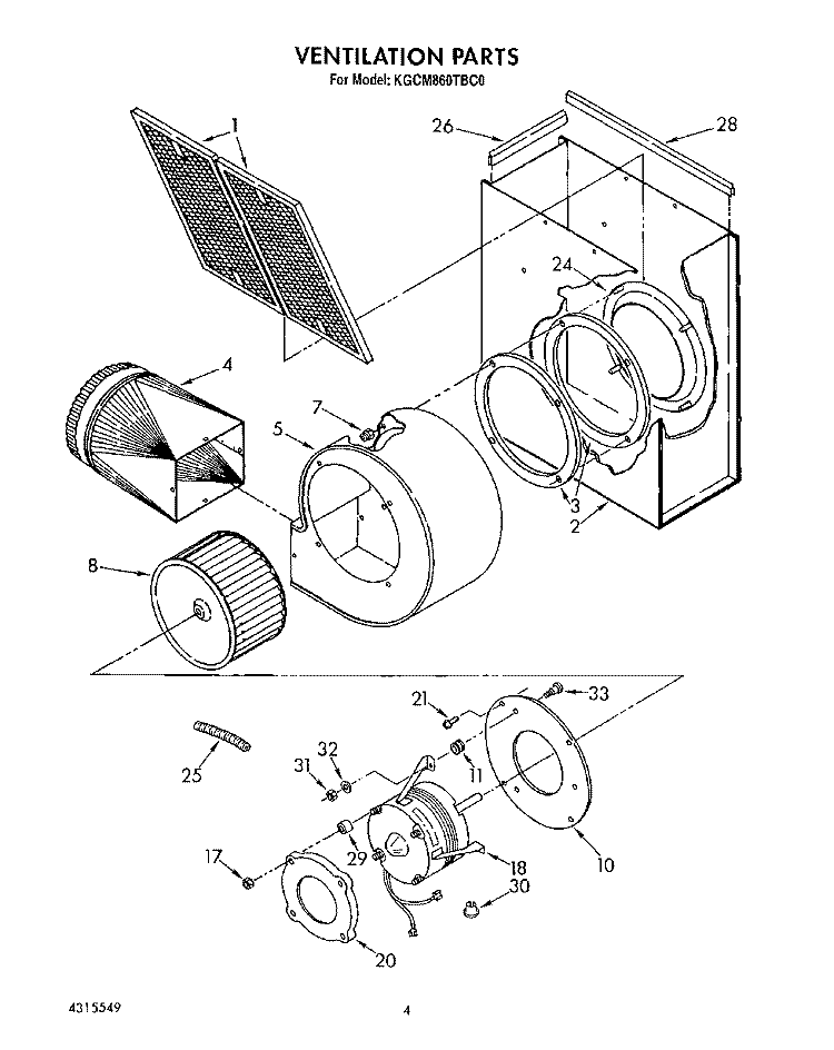 VENTILATION Diagram and Parts List for KGCM860TBC0  KitchenAid Cooktop