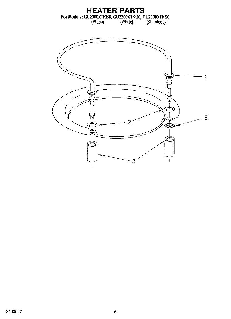 HEATER Diagram and Parts List for GU2300XTKQ0  Whirlpool Dishwasher
