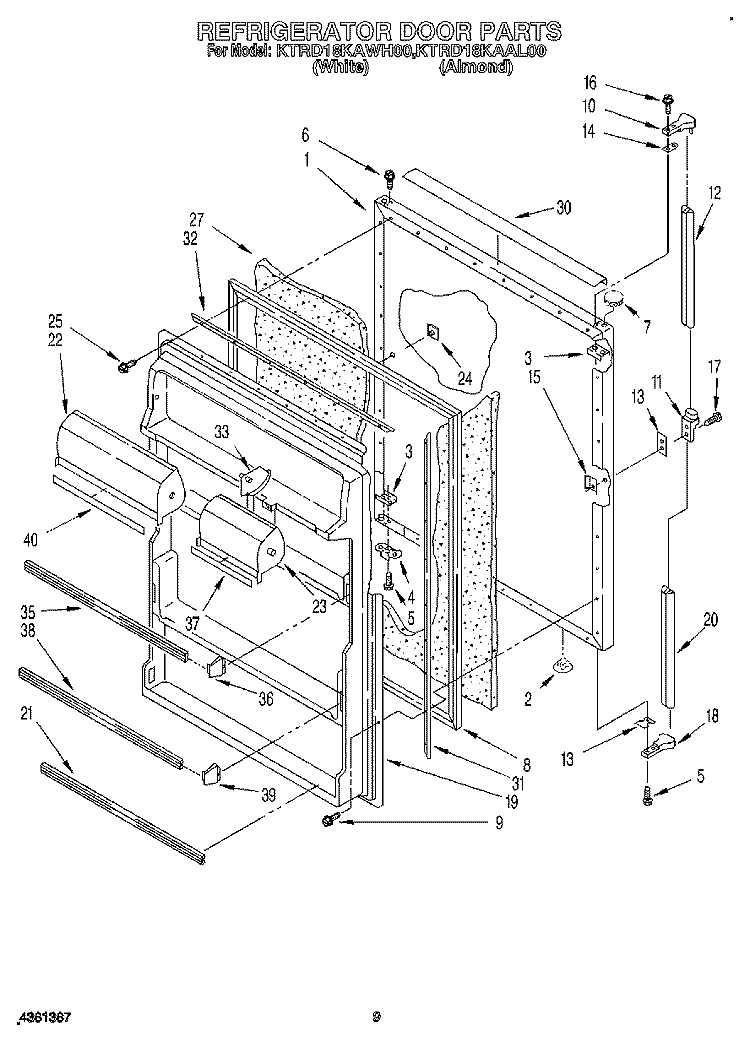 REFRIGERATOR DOOR Diagram and Parts List for KTRD18KAAL00  Whirlpool Refrigerator