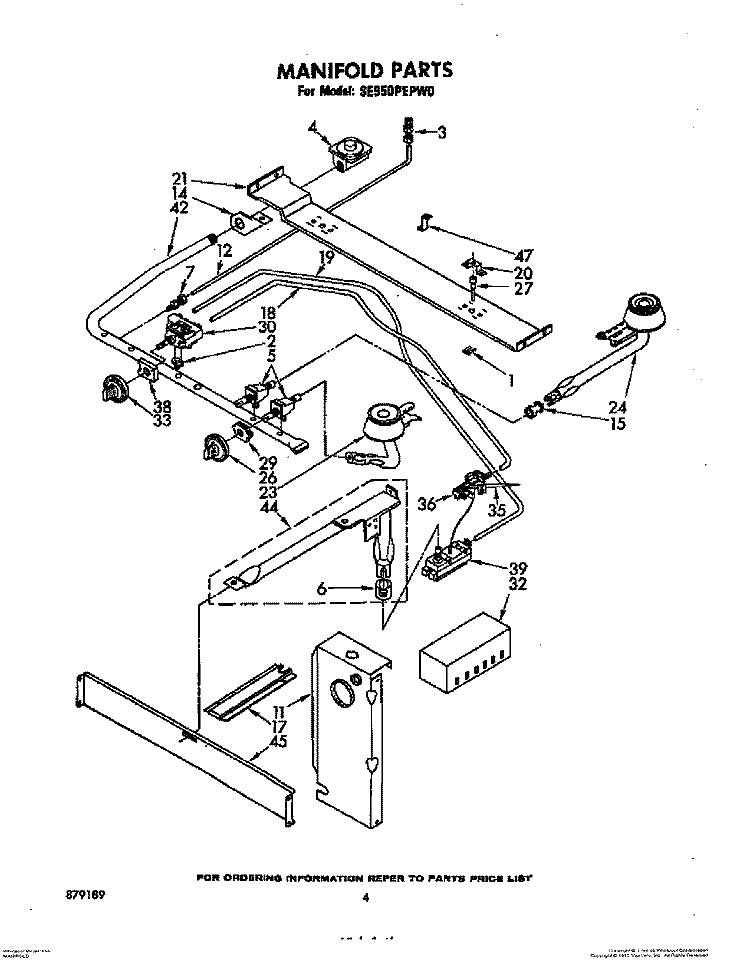 MANIFOLD Diagram and Parts List for SE950PEPW0  Whirlpool Range