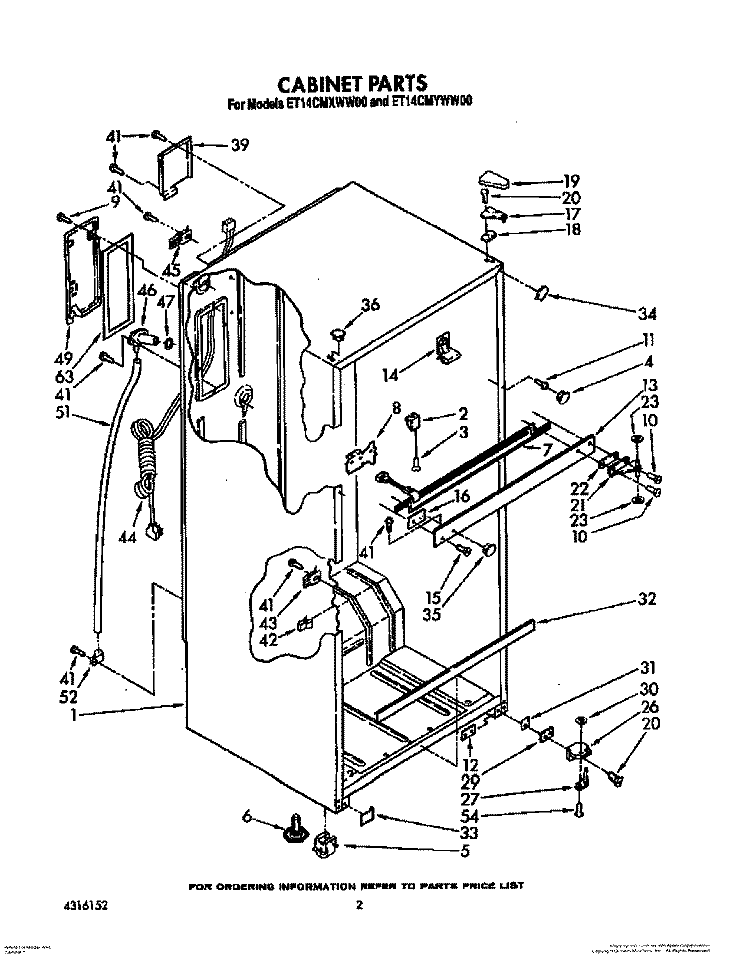 CABINET Diagram and Parts List for ET14CMXWW00  Whirlpool Refrigerator