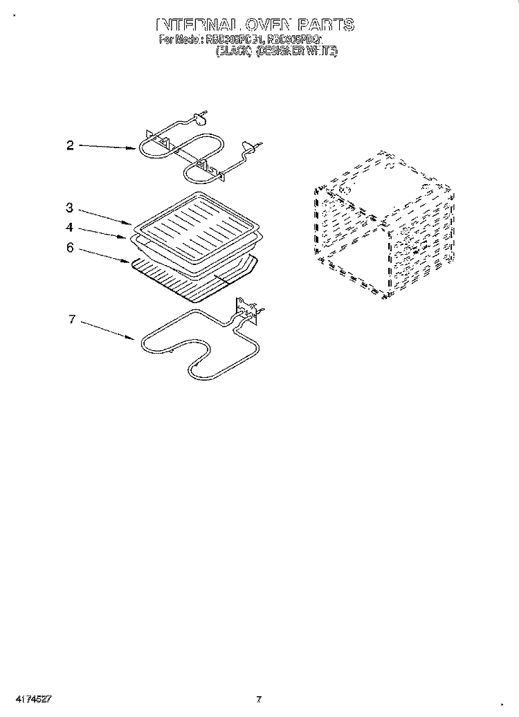 INTERNAL OVEN Diagram and Parts List for RBD305PDQ1  Whirlpool Wall Oven