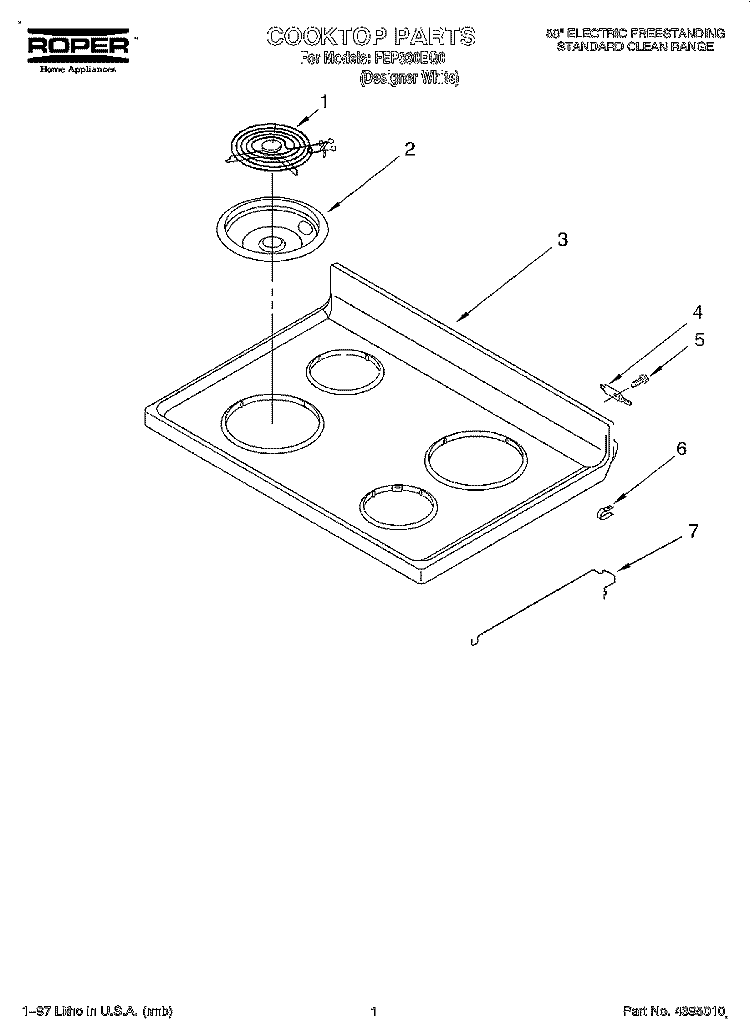 COOKTOP Diagram and Parts List for FEP330EQ0  Roper Range
