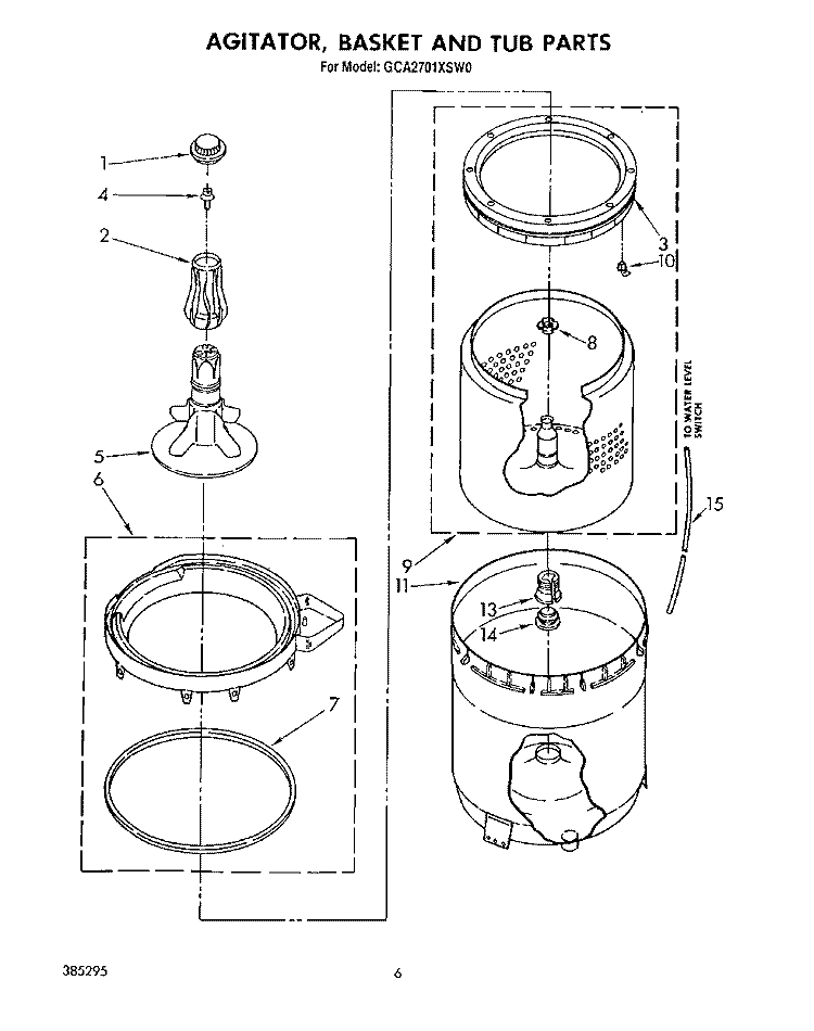 AGITATOR, BASKET AND TUB Diagram and Parts List for GCA2701XSW0  Whirlpool Washer