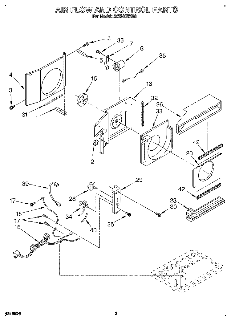 AIR FLOW AND CONTROL Diagram and Parts List for ACM052XE0  Whirlpool Air Conditioner