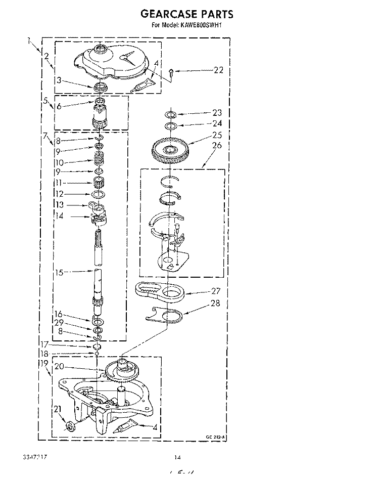 GEARCASE Diagram and Parts List for KAWE800SWH1  Whirlpool Washer