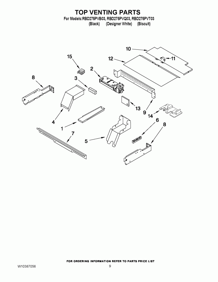 TOP VENTING PARTS Diagram and Parts List for RBD275PVB03  Whirlpool Wall Oven