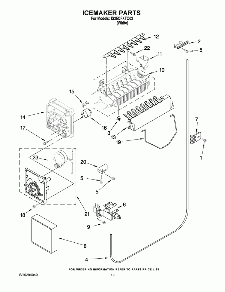 ICEMAKER PARTS Diagram and Parts List for IS25CFXTQ02  Inglis Refrigerator