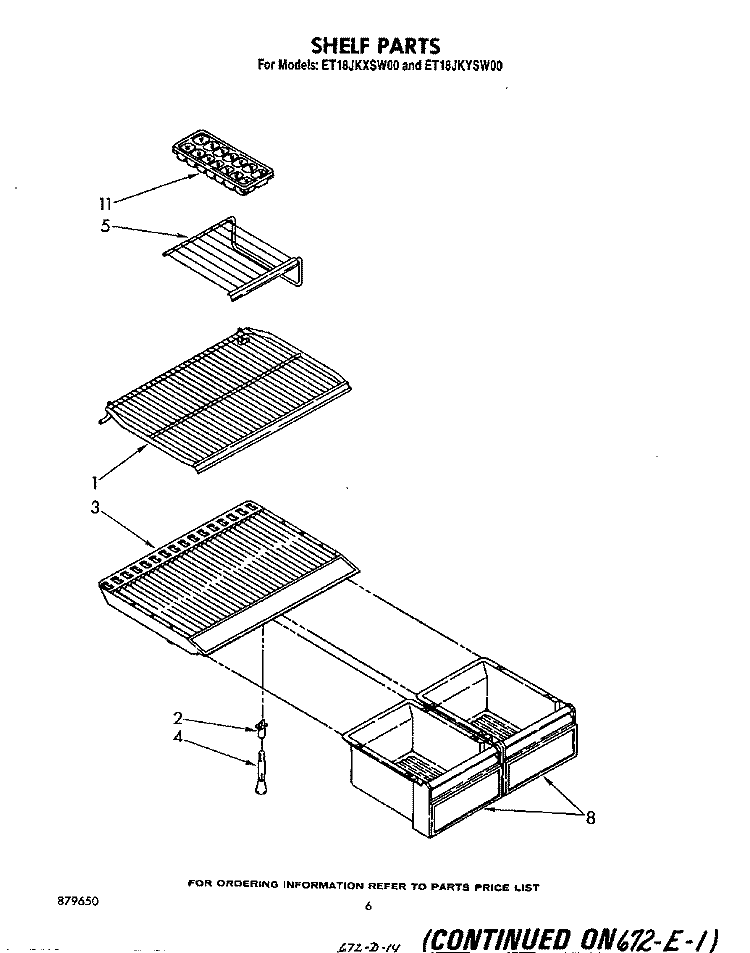 SHELF Diagram and Parts List for ET18LJKYSW00  Whirlpool Refrigerator