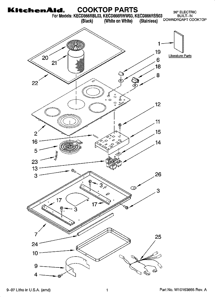 COOKTOP PARTS Diagram and Parts List for KECD866RSS03  KitchenAid Cooktop