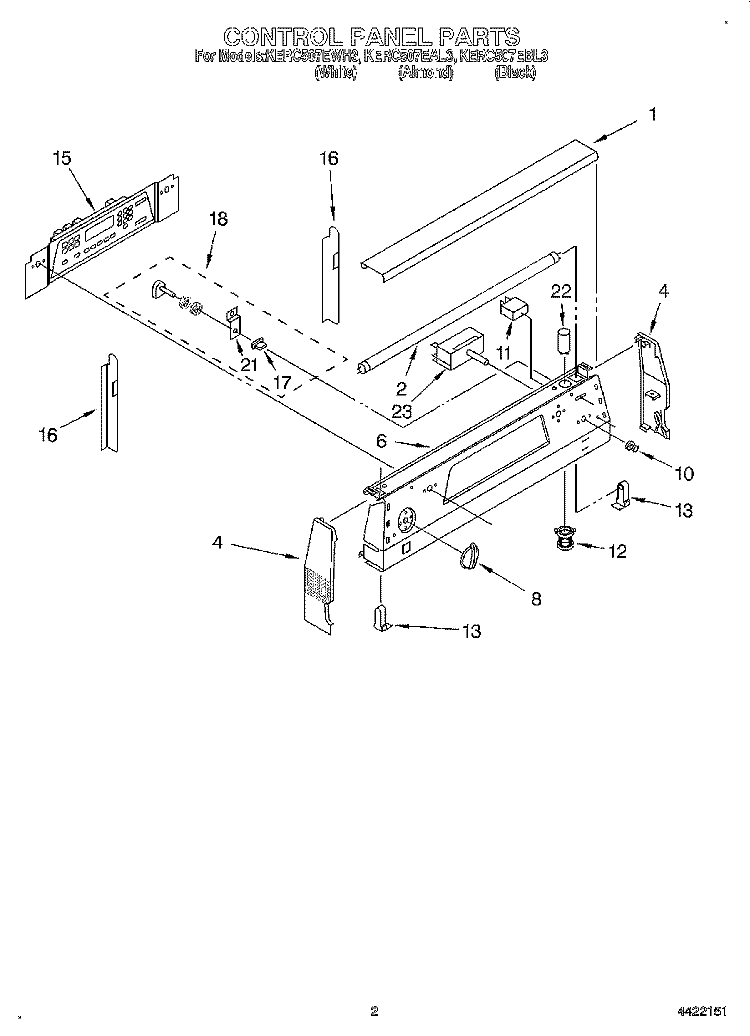 CONTROL PANEL Diagram and Parts List for KERC507EBL3  KitchenAid Range