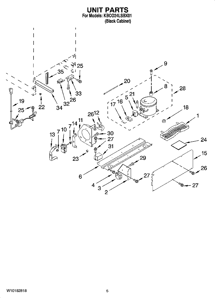 UNIT PARTS Diagram and Parts List for KBCO24LSBX01  KitchenAid Wine and Beverage Cooler