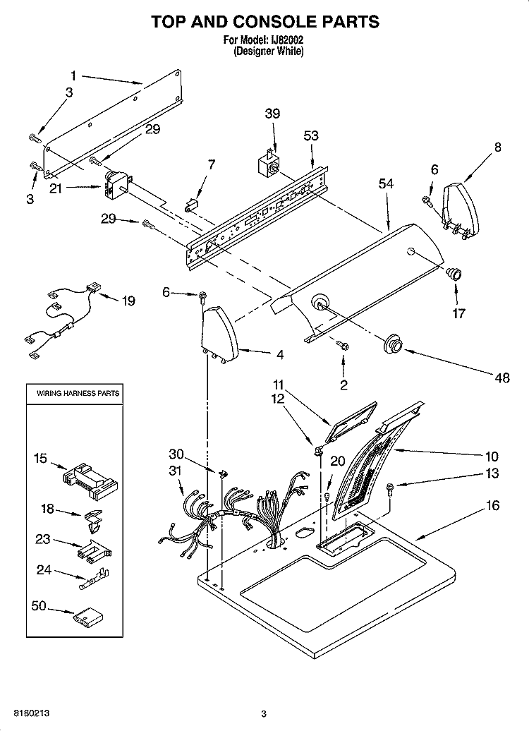 TOP AND CONSOLE PARTS Diagram and Parts List for IJ82002  Inglis Dryer
