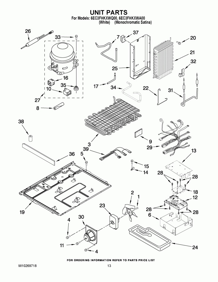 UNIT PARTS Diagram and Parts List for 6EC3FHKXWA00  Whirlpool Refrigerator