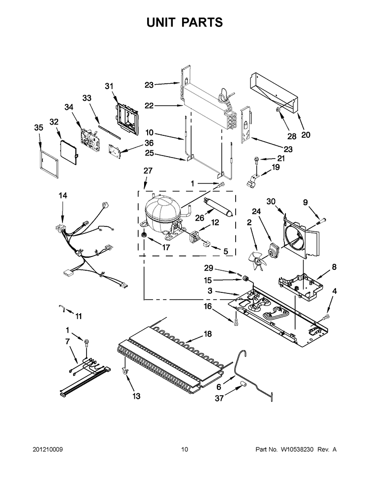UNIT PARTS Diagram and Parts List for KFCO22EVBL5  KitchenAid Refrigerator