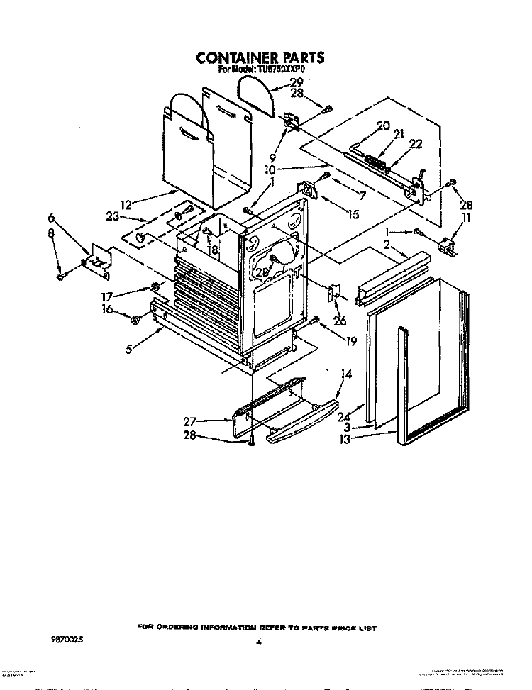 CONTAINER Diagram and Parts List for TU8750XXP0  Whirlpool Trash Compactor