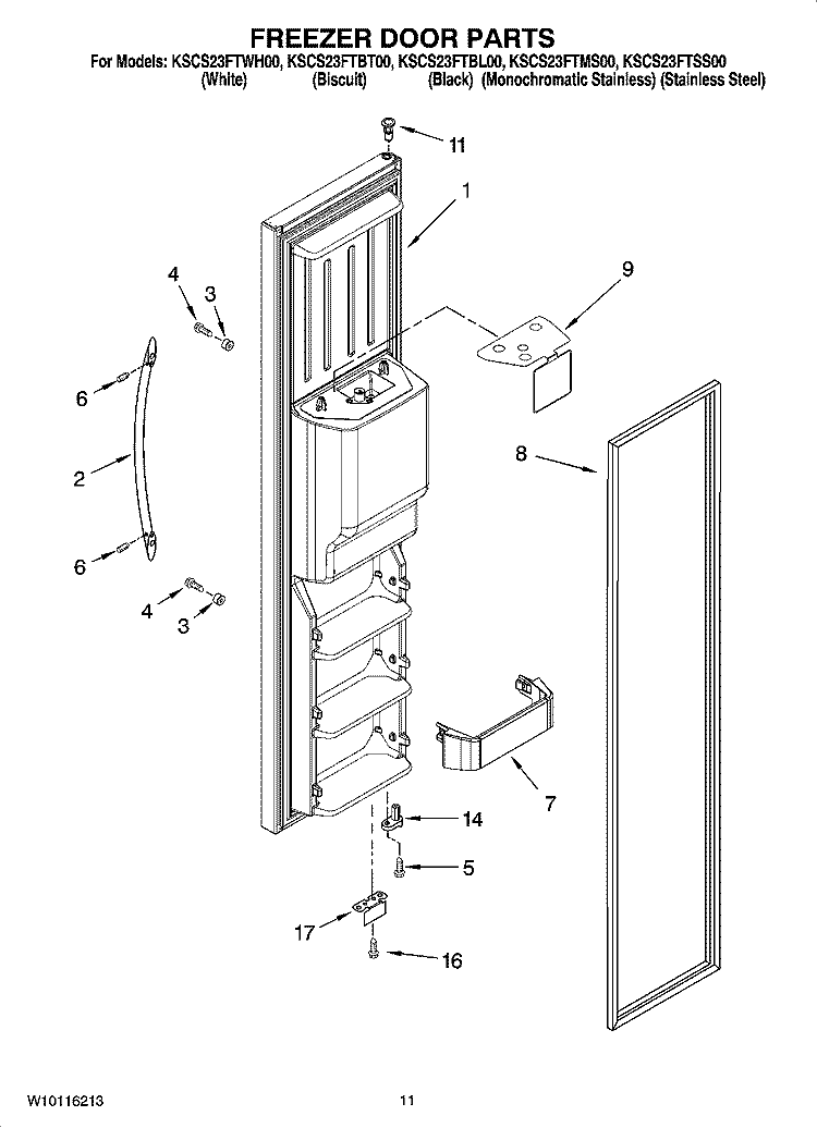 FREEZER DOOR PARTS Diagram and Parts List for KSCS23FTBT00  KitchenAid Refrigerator