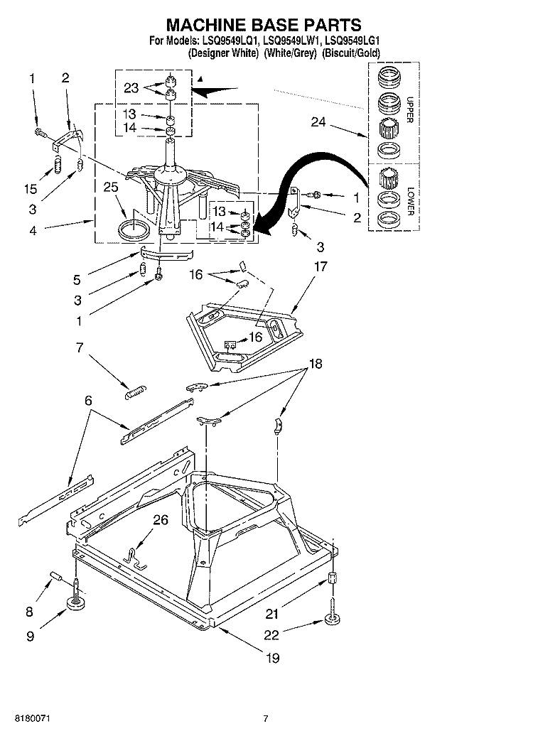 MACHINE BASE PARTS Diagram and Parts List for LSQ9549LW1  Whirlpool Washer