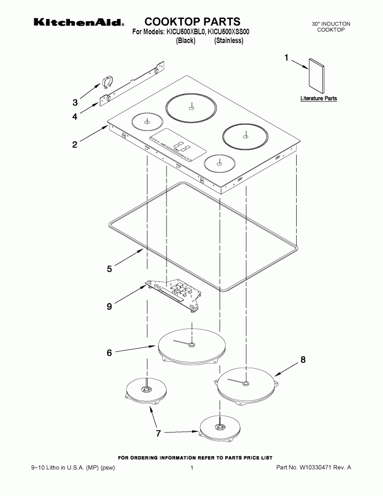 COOKTOP PARTS Diagram and Parts List for KICU500XSS00  KitchenAid Cooktop