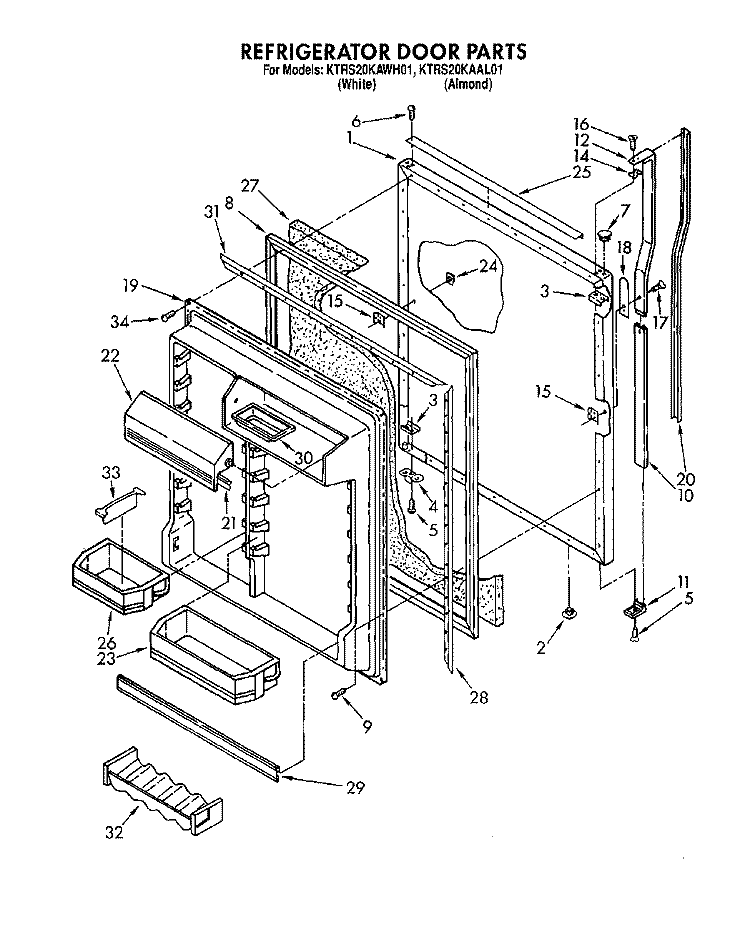 REFRIGERATOR DOOR Diagram and Parts List for KTRS20KAWH01  KitchenAid Refrigerator