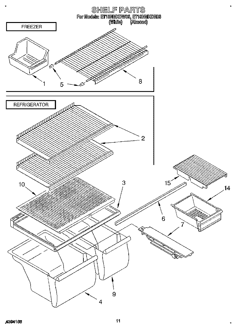 SHELF, LIT/OPTIONAL Diagram and Parts List for ET18NMXDN06  Whirlpool Refrigerator