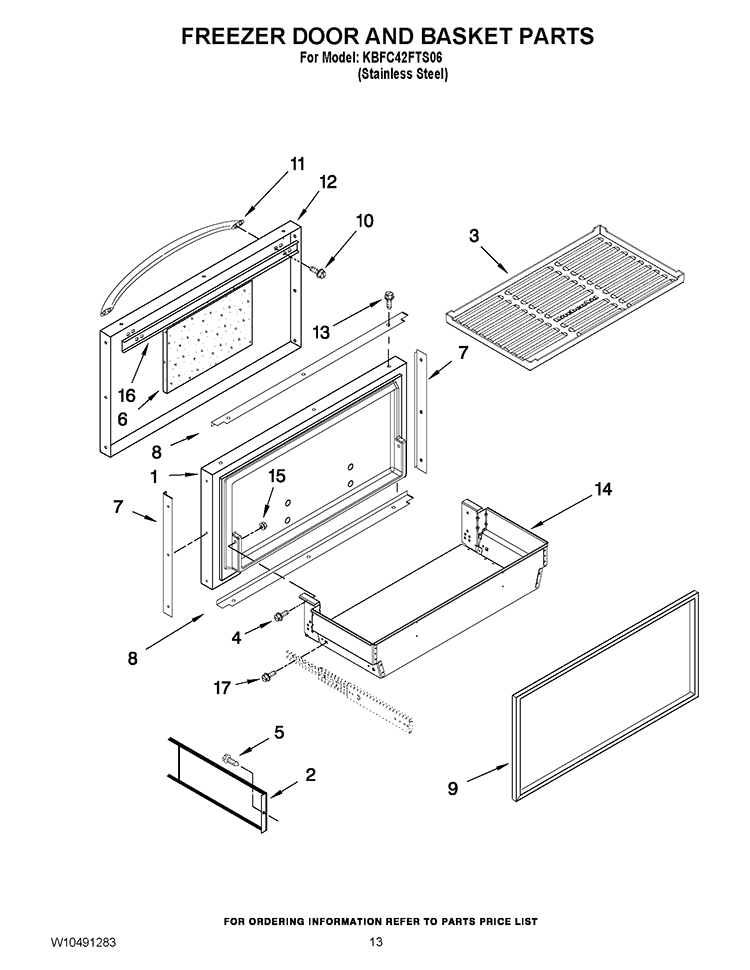 FREEZER DOOR AND BASKET PARTS Diagram and Parts List for KBFC42FTS06  KitchenAid Refrigerator