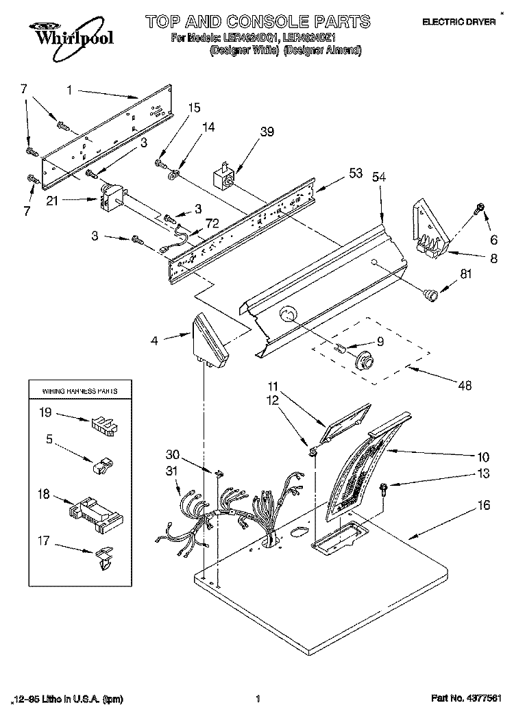 SECTION Diagram and Parts List for LER4624DZ1  Whirlpool Dryer