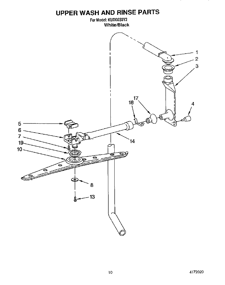 UPPER WASH AND RINSE Diagram and Parts List for KUDD230Y2  KitchenAid Dishwasher