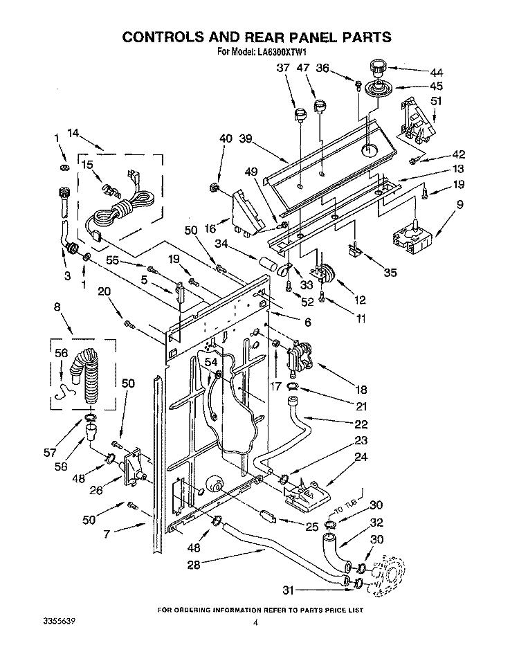 CONTROLS AND REAR PANEL Diagram and Parts List for LA6300XTF1  Whirlpool Washer