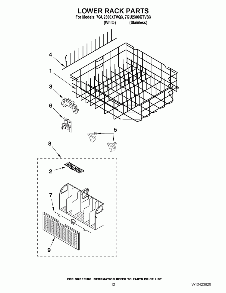 LOWER RACK PARTS Diagram and Parts List for GU2475XTVB2  Whirlpool Dishwasher