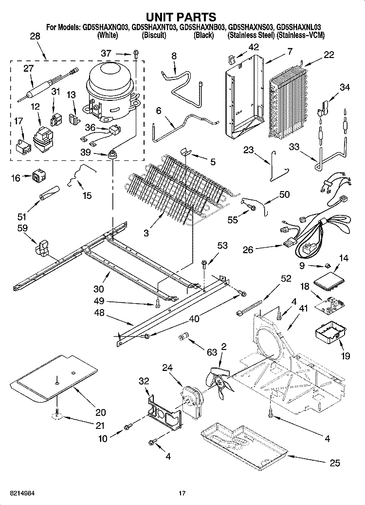 UNIT PARTS Diagram and Parts List for GD5SHAXNS03  Whirlpool Refrigerator