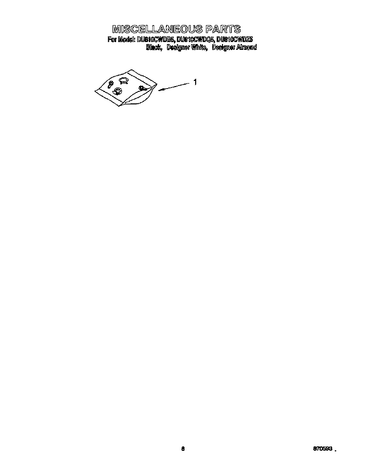 MISCELLANEOUS, LIT/OPTIONAL Diagram and Parts List for DU810CWDB5  Whirlpool Dishwasher