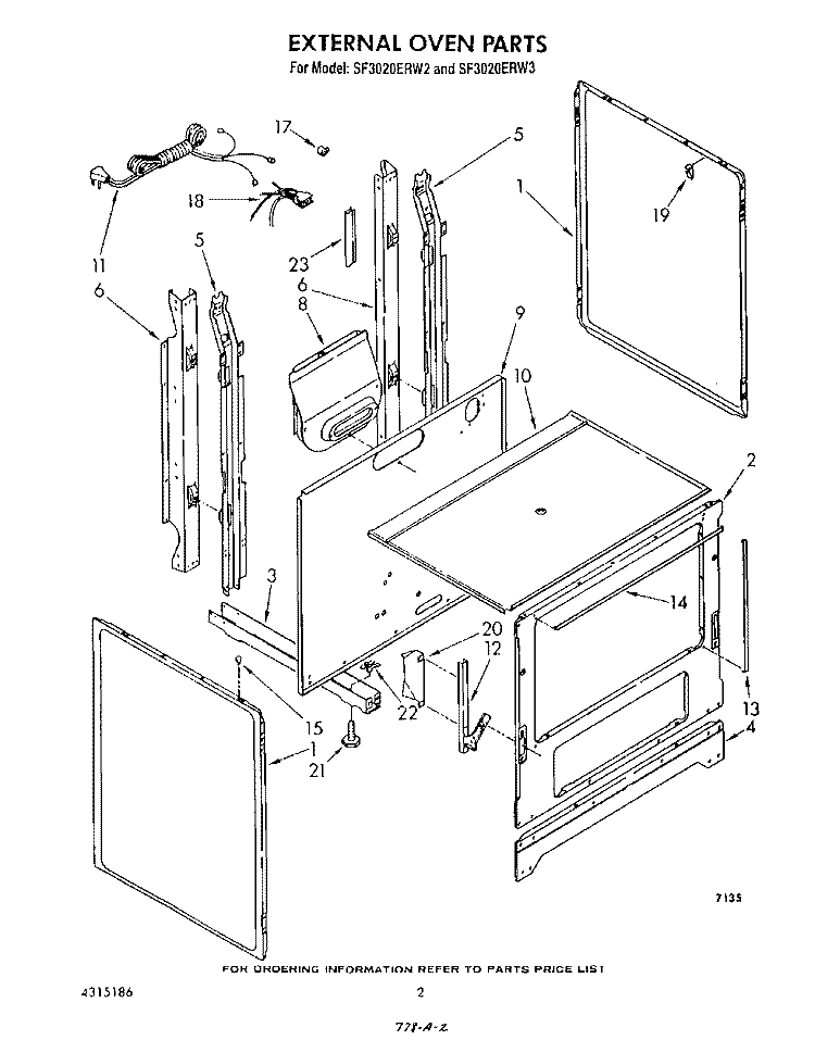 EXTERNAL OVEN Diagram and Parts List for SF3020ERW2  Whirlpool Range