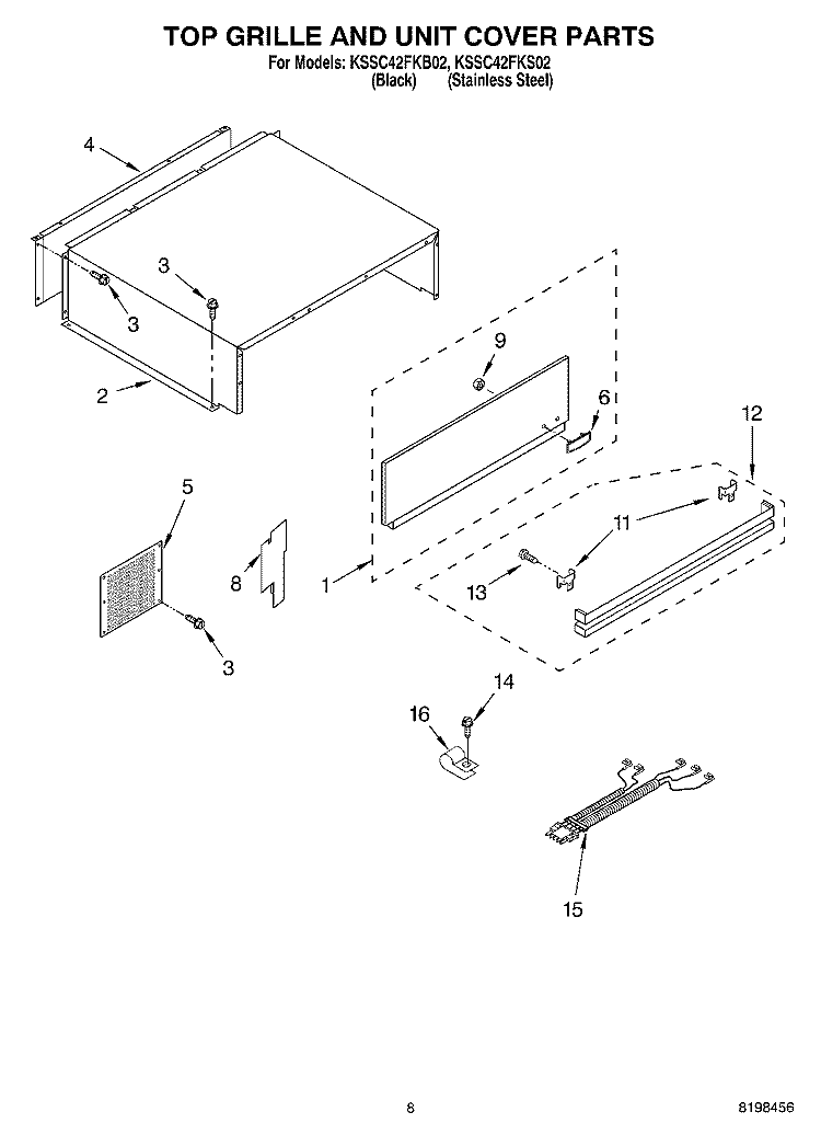 TOP GRILLE AND UNIT COVER PARTS Diagram and Parts List for KSSC42FKS02  KitchenAid Refrigerator