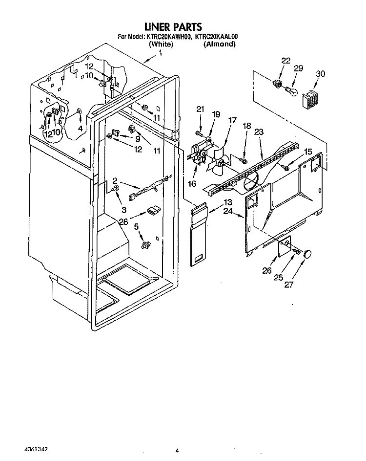 LINER Diagram and Parts List for KTRC20KAAL00  Whirlpool Refrigerator