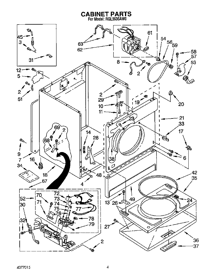 CABINET Diagram and Parts List for RGL3636AL0  Roper Dryer