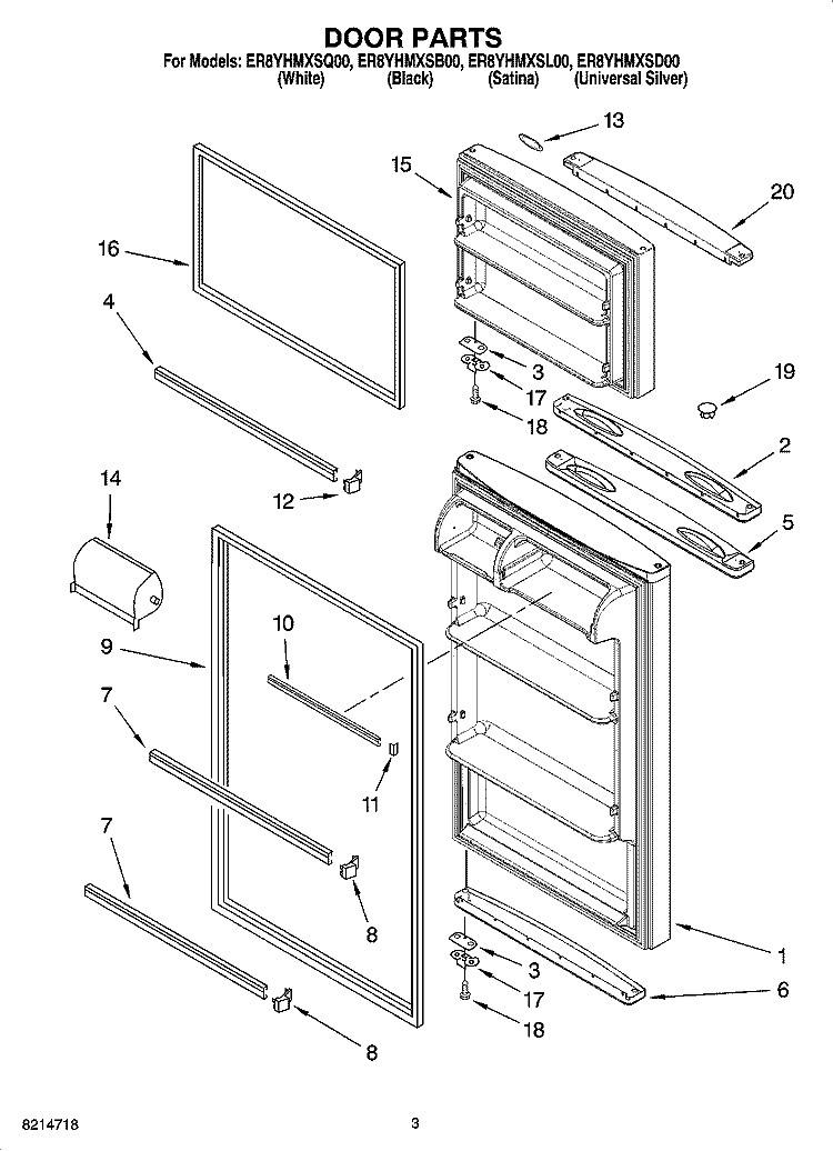 DOOR PARTS Diagram and Parts List for ER8YHMXSL00  Whirlpool Refrigerator