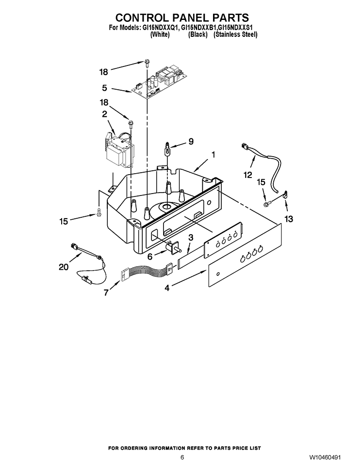 CONTROL PANEL PARTS Diagram and Parts List for GI15NDXXS1  Whirlpool Ice Maker
