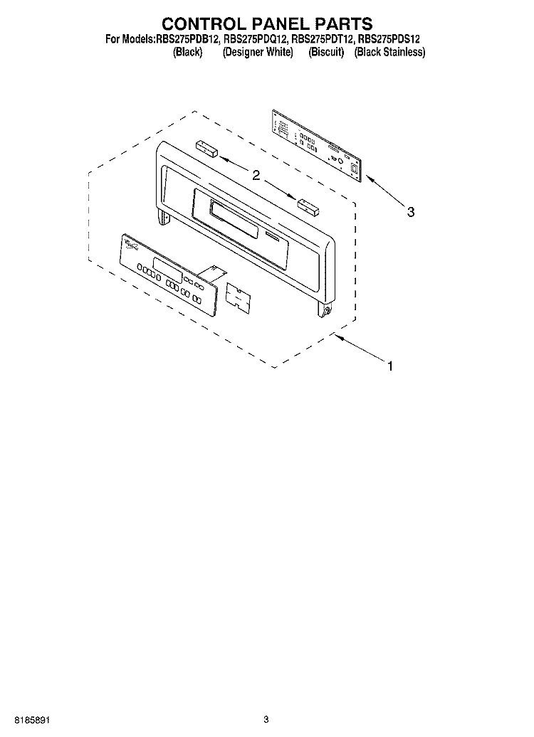 CONTROL PANEL Diagram and Parts List for RBS275PDT12  Whirlpool Wall Oven