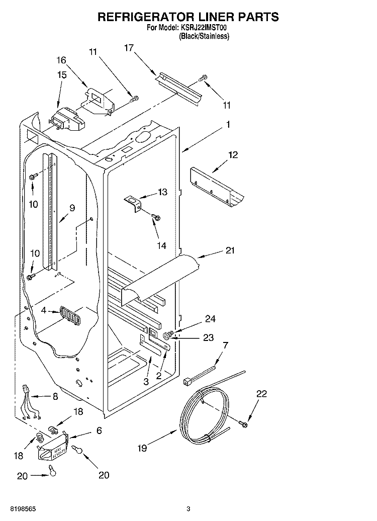 REFRIGERATOR LINER PARTS Diagram and Parts List for KSRJ22IMST00  KitchenAid Refrigerator