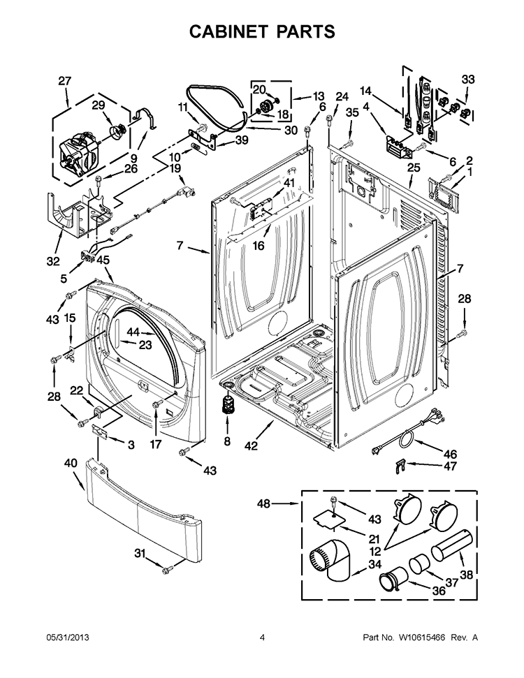 CABINET PARTS Diagram and Parts List for YWED9371YW1  Whirlpool Dryer