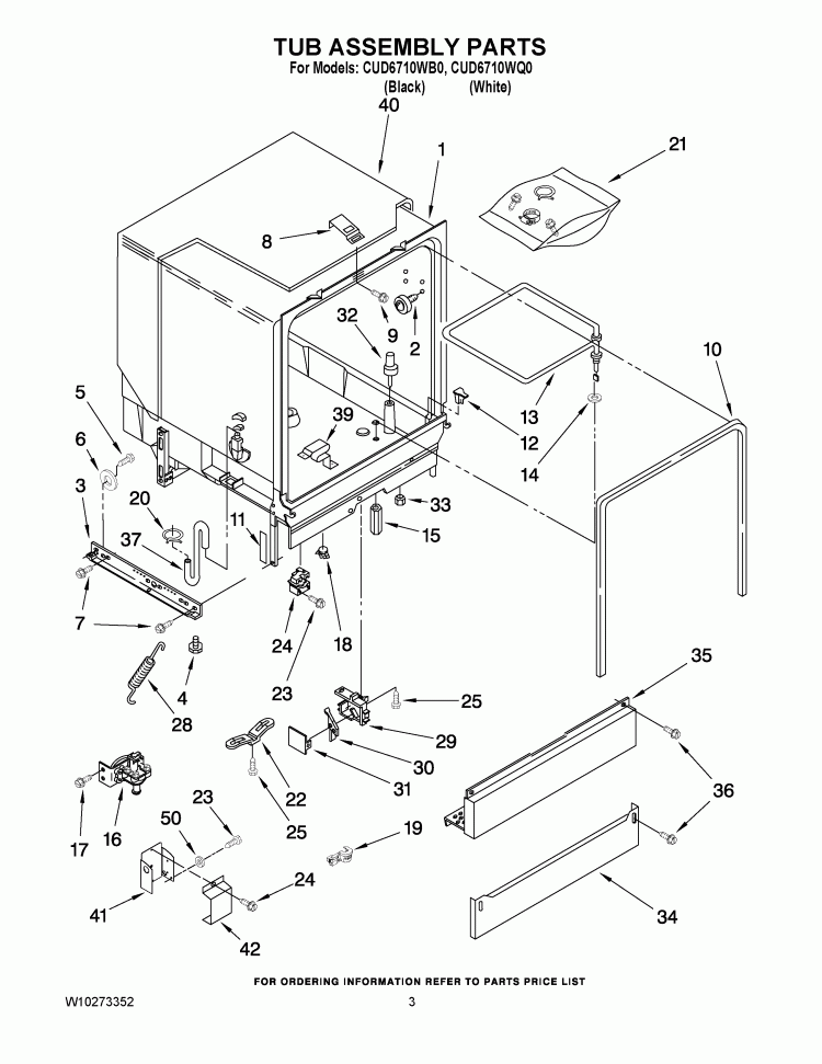 TUB ASSEMBLY PARTS Diagram and Parts List for CUD6710WB0  Crosley Dishwasher