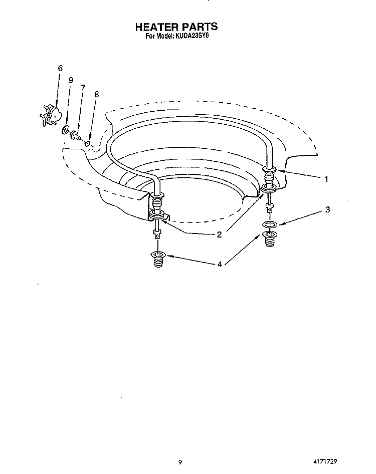 HEATER Diagram and Parts List for KUDA23SY0  KitchenAid Dishwasher