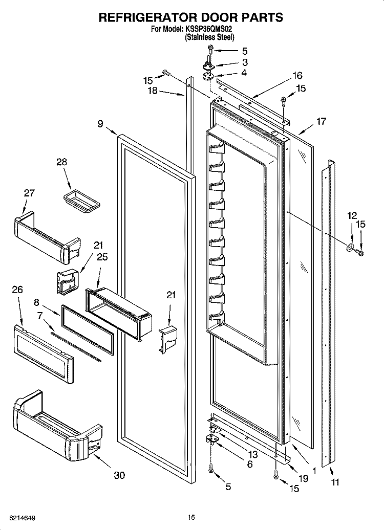 REFRIGERATOR DOOR PARTS Diagram and Parts List for KSSP36QMS02  KitchenAid Refrigerator