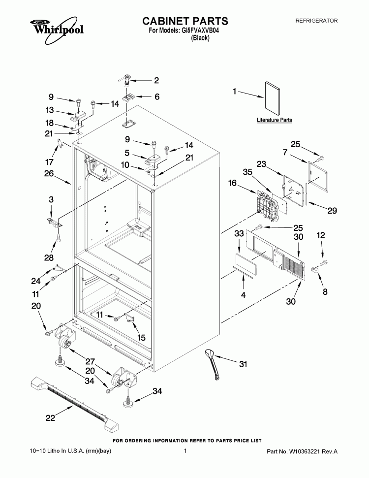 CABINET PARTS Diagram and Parts List for GI5FVAXVB04  Whirlpool Refrigerator
