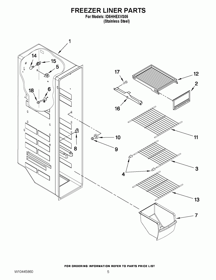 FREEZER LINER PARTS Diagram and Parts List for ID5HHEXVS05  Whirlpool Refrigerator