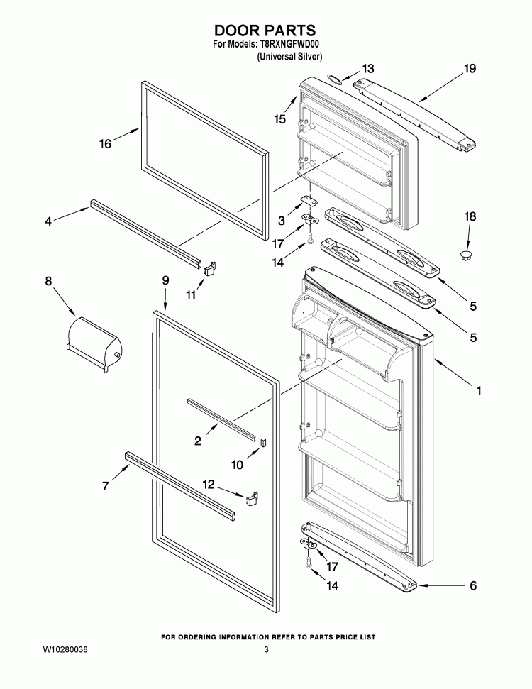 DOOR PARTS Diagram and Parts List for T8RXNGFWD00  Estate Refrigerator