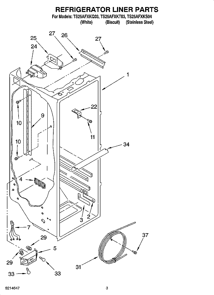 REFRIGERATOR LINER PARTS Diagram and Parts List for TS25AFXKQ03  Estate Refrigerator