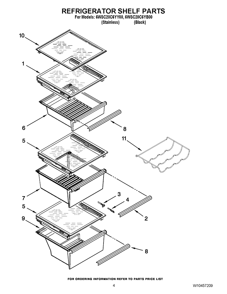 REFRIGERATOR SHELF PARTS Diagram and Parts List for 6WSC20C6YB00  Whirlpool Refrigerator