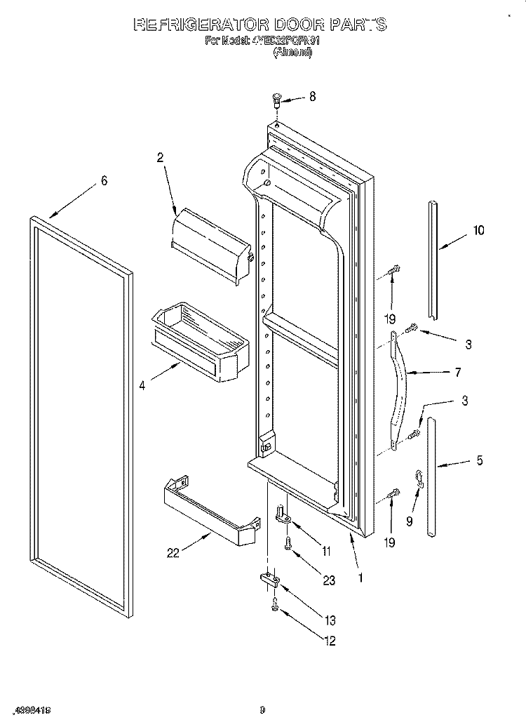 REFRIGERATOR DOOR Diagram and Parts List for 4YED22PQFN01  Whirlpool Refrigerator